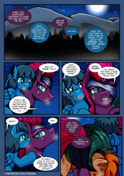 Size: 2480x3508 | Tagged: safe, artist:dsana, derpibooru import, fizzlepop berrytwist, tempest shadow, oc, oc:lullaby dusk, oc:rust wing, pegasus, pony, unicorn, comic:a storm's lullaby