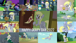 Size: 1280x721 | Tagged: safe, derpibooru import, edit, edited screencap, editor:quoterific, screencap, bon bon, carrot top, derpy hooves, golden harvest, princess luna, sweetie drops, earth pony, pegasus, pony, a hearth's warming tail, between dark and dawn, look before you sleep, luna eclipsed, rainbow falls, rock solid friendship, season 1, season 2, season 4, season 5, season 6, season 7, season 8, season 9, slice of life (episode), sonic rainboom (episode), the maud couple, to where and back again, triple threat, twilight's kingdom, 2022, ^^, book, christmas, christmas tree, cute, derpabetes, derpy day, derpy star, eyes closed, female, holiday, mailmare, male, mare, muffin, night, offscreen character, open mouth, open smile, post office, smiling, spread wings, stallion, text, that pony sure does love muffins, tongue, tongue out, tree, twilight's castle, wings