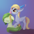 Size: 3000x3030 | Tagged: safe, artist:dusthiel, derpibooru import, derpy hooves, oc, oc:dust wind, earth pony, pegasus, pony, eyes closed, female, gradient background, hat, lying down, mare, nom, party hat, prone, smiling