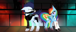 Size: 1280x536 | Tagged: safe, artist:celestia2590, derpibooru import, rainbow dash, soarin', pegasus, pony, fanfic:rainbow factory, fanfic art, female, male, rainbow factory dash, shipping, soarindash, straight