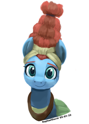 Size: 1613x2258 | Tagged: safe, artist:raphaeldavid, derpibooru import, meadowbrook, earth pony, pony, beehive hairdo, bust, female, looking at you, mare, portrait, simple background, smiling, smiling at you, solo, white background