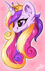 Size: 2048x3203 | Tagged: safe, artist:woonborg, derpibooru import, princess cadance, alicorn, pony, abstract background, chest fluff, crown, ear fluff, ears, female, heart, jewelry, mare, procreate app, regalia, shiny mane, smiling, solo, white outline