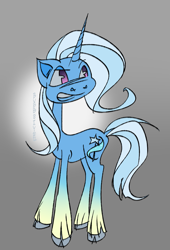 Size: 1087x1596 | Tagged: safe, artist:bubbeiy, derpibooru import, trixie, pony, unicorn, cloven hooves, grin, smiling, solo