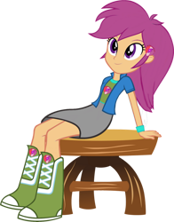 Size: 1024x1306 | Tagged: safe, artist:sunsetshimmer333, derpibooru import, scootaloo, equestria girls, adult, alternate clothes, alternate hairstyle, belt, boots, clothes, clothes swap, high heel boots, older, older scootaloo, shirt, shoes, simple background, skirt, solo, transparent background