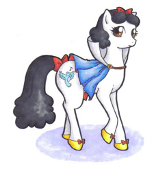 Size: 812x831 | Tagged: safe, artist:danikamorningstar, derpibooru import, earth pony, pony, bow, disney princess, female, looking back, mare, ponified, simple background, snow white, snow white and the seven dwarfs, solo, traditional art, white background