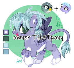 Size: 1280x1180 | Tagged: safe, artist:hoochuu, artist:lazuli0209, derpibooru import, cloudchaser, gabby, griffon, hippogriff, pegasus, pony, abstract background, base used, deviantart watermark, eyelashes, female, fusion, mare, obtrusive watermark, screencap reference, smiling, watermark, wings