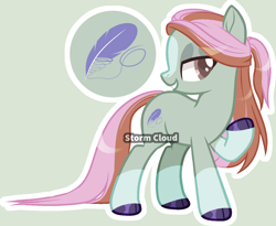 Size: 1410x1155 | Tagged: safe, artist:stormcloud-yt, derpibooru import, oc, oc only, oc:fluff feather, earth pony, pony, base used, bedroom eyes, earth pony oc, grin, hoof polish, offspring, parent:blue bobbin, parent:feather bangs, raised hoof, raised leg, smiling, solo