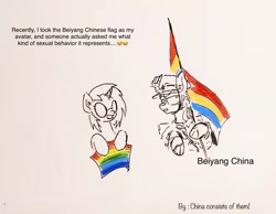 Size: 1739x1352 | Tagged: safe, derpibooru import, dj pon-3, vinyl scratch, beiyang flag, china, flag, homosexuality, misunderstanding, rainbow flag, soldier