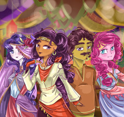 Size: 1280x1205 | Tagged: safe, artist:mrrowerscream, derpibooru import, coriander cumin, pinkie pie, rarity, saffron masala, equestria girls, spice up your life, equestria girls-ified, facial hair, father and child, father and daughter, female, male, moustache, parent and child, tasty treat