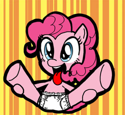 Size: 600x553 | Tagged: safe, artist:sukaponta, derpibooru import, pinkie pie, earth pony, pony, butt, diaper, diaper fetish, female, fetish, mare, non-baby in diaper, open mouth, plot, solo, spread legs, spreading, tongue, tongue out, white diaper