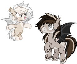 Size: 2674x2243 | Tagged: safe, artist:suramii, derpibooru import, oc, oc only, oc:cuddy, bat pony, pony, bat pony oc, bat wings, chest fluff, coat markings, duo, ear fluff, ear tufts, ears, facial markings, female, filly, flying, foal, full body, high res, hooves, looking at each other, looking at someone, male, open mouth, open smile, raised hoof, raised leg, show accurate, simple background, slit eyes, smiling, snip (coat marking), socks (coat marking), spread wings, stallion, tail, transparent background, unshorn fetlocks, wings, younger