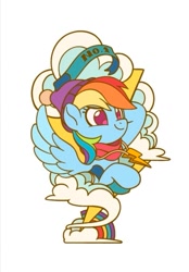 Size: 619x891 | Tagged: safe, artist:drtuo4, derpibooru import, part of a set, rainbow dash, pegasus, pony, beanie, bust, cloud, hat, jewelry, lightning, necklace, simple background, solo, white background