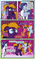 Size: 1920x3168 | Tagged: safe, artist:alexdti, derpibooru import, rarity, oc, oc:aqua lux, oc:purple creativity, oc:warm focus, pegasus, pony, unicorn, comic:quest for friendship, ^^, bag, bandage, comic, dialogue, ears, eyes closed, female, fission mailed, floppy ears, flying, folded wings, glasses, glowing, glowing horn, grin, high res, hoof hold, hoof over mouth, hooves, horn, looking at someone, magic, mare, meme, nose wrinkle, open mouth, open smile, pegasus oc, ponytail, puffy cheeks, raised hoof, raised leg, saddle bag, shoulder angel, shoulder devil, shrunken pupils, smiling, speech bubble, spread wings, tail, telekinesis, wings