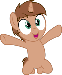 Size: 1924x2318 | Tagged: safe, artist:peternators, derpibooru import, oc, oc only, oc:heroic armour, pony, unicorn, brown mane, colt, foal, full body, happy, high res, hooves, horn, male, open mouth, open smile, show accurate, simple background, smiling, solo, transparent background, unicorn oc