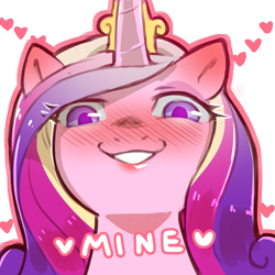 Size: 1159x1159 | Tagged: safe, artist:cold-blooded-twilight, derpibooru import, princess cadance, alicorn, pony, blushing, dialogue, female, heart, looking at you, looking down, simple background, smug, solo, transparent background