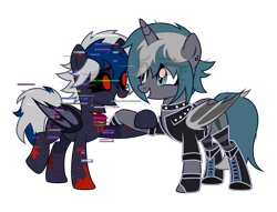 Size: 3586x2741 | Tagged: safe, artist:idkhesoff, derpibooru exclusive, derpibooru import, oc, oc only, oc:elizabat stormfeather, oc:elizabrat meanfeather, oc:elizaglitch.exe, alicorn, bat pony, bat pony alicorn, pony, alicorn oc, bat pony oc, bat wings, black sclera, blood, boots, broken horn, choker, clone, clothes, cut, ear piercing, earring, error, female, fingerless gloves, glitch, gloves, grin, holding hooves, horn, jacket, jewelry, leather jacket, looking at each other, looking at someone, mare, piercing, raised hoof, raised leg, red eyes, shoes, simple background, smiling, socks, spiked choker, striped socks, transparent background, wings