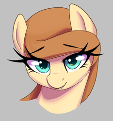Size: 338x362 | Tagged: safe, artist:thebatfang, ponerpics import, oc, oc only, oc:cream heart, earth pony, pony, aggie.io, female, gray background, looking at you, lowres, mare, simple background, smiling, solo