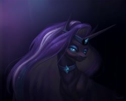 Size: 2500x2000 | Tagged: safe, artist:inarimayer, derpibooru import, nightmare rarity, pony, unicorn, bust, choker, female, mare, solo