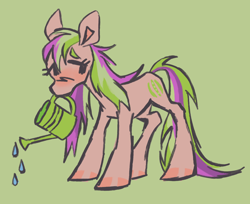 Size: 1792x1464 | Tagged: safe, artist:webkinzworldz, derpibooru import, oc, oc only, oc:pea picker, earth pony, pony, mouth hold, solo, watering can