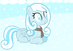 Size: 902x627 | Tagged: safe, artist:detailedatream1991, derpibooru import, oc, oc:snowdrop, pegasus, pony, cute, female, lying, ocbetes, ponyloaf, prone, snow, snowbetes, solo