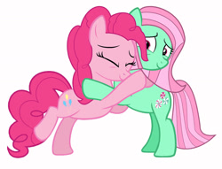 Size: 1280x976 | Tagged: safe, artist:detailedatream1991, derpibooru import, minty, pinkie pie, earth pony, pony, g3, duo, eyes closed, female, g3 to g4, generation leap, hug, mare, simple background, white background