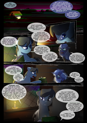 Size: 1240x1754 | Tagged: safe, artist:lunarcakez, derpibooru import, princess luna, alicorn, earth pony, pony, comic:the origins of hollow shades, comic, male, s1 luna, stallion