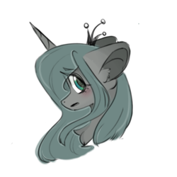 Size: 1000x1000 | Tagged: safe, artist:sunny berry, derpibooru import, queen chrysalis, changeling, changeling queen, crown, female, jewelry, looking sideways, regalia, simple background, solo, white background, worried