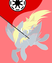 Size: 500x600 | Tagged: safe, artist:clair, edit, editor:horsesplease, derpy hooves, pegasus, pony, female, flag, full body, galactic republic, happy, lineless, logo, mare, mouth hold, pink background, republic, simple background, solo, spread wings, star wars