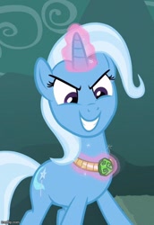 Size: 496x720 | Tagged: safe, derpibooru import, screencap, trixie, pony, unicorn, magic duel, amulet, cropped, female, glowing, glowing horn, horn, jewelry, magic, magic aura, mare