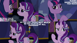 Size: 1280x720 | Tagged: safe, derpibooru import, edit, edited screencap, editor:quoterific, screencap, starlight glimmer, twilight sparkle, twilight sparkle (alicorn), alicorn, pony, unicorn, season 6, to where and back again, duo, female, mare, open mouth, open smile, smiling, text, twilight's castle