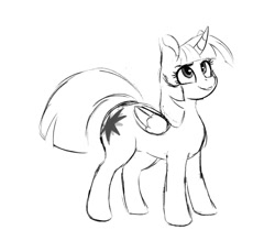 Size: 1087x994 | Tagged: safe, artist:somefrigginnerd, derpibooru import, twilight sparkle, twilight sparkle (alicorn), alicorn, pony, female, grayscale, mare, monochrome, simple background, sketch, smiling, white background