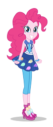 Size: 837x2000 | Tagged: dead source, safe, derpibooru import, pinkie pie, equestria girls, friendship games, clothes, female, grin, high heels, looking at you, necktie, official, school spirit, shoes, simple background, skirt, smiling, solo, transparent background, vector, wristband