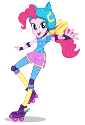 Size: 1364x2000 | Tagged: dead source, safe, derpibooru import, pinkie pie, equestria girls, friendship games, female, friendship games outfit, friendship games speedskating outfit, helmet, looking at you, official, open mouth, open smile, pads, roller skates, school spirit, simple background, skates, skating, smiling, solo, speed skating, speedskating outfit, sporty style, transparent background, tri-cross relay outfit, vector, wondercolts