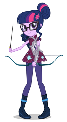 Size: 1093x2000 | Tagged: dead source, safe, derpibooru import, sci-twi, twilight sparkle, equestria girls, friendship games, archery, arrow, boots, bow (weapon), bow and arrow, clothes, crystal prep academy, crystal prep shadowbolts, female, glasses, looking at you, official, pants, quiver, shoes, simple background, smiling, solo, sports, transparent background, vector, weapon