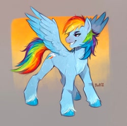 Size: 1312x1301 | Tagged: safe, artist:bird_of_north, artist:birdoffnorth, derpibooru import, rainbow dash, pegasus, pony, female, grin, looking to side, looking to the left, mare, solo