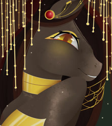 Size: 1134x1280 | Tagged: safe, artist:-mlady-, oc, oc:zlata illusory, earth pony, pony, decoration, female, gold, jewelry, looking at you, mare, princess, solo, solo female, tall