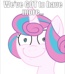 Size: 853x960 | Tagged: safe, artist:denchik, edit, editor:undeadponysoldier, princess flurry heart, alicorn, pony, :), >:), adoracreepy, animated, creepy smile, cute, extreme close up, female, filly, flurrybetes, foal, gif, greedy, happy, image macro, looking at you, meme, meme face, money, reference, shrunken pupils, simple background, smiling, smirk, solo, staring into your soul, tom and jerry, tom and jerry the movie, we've got to have money, white background