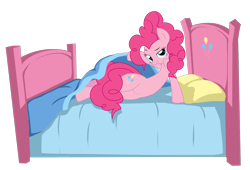 Size: 1424x968 | Tagged: safe, artist:frankier77, derpibooru import, pinkie pie, earth pony, pony, bed, bedroom eyes, blanket invitation, bronybait, female, flirting, looking at you, mare, on bed, pillow, simple background, solo, transparent background