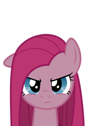 Size: 900x1273 | Tagged: dead source, safe, artist:kraysee, derpibooru import, pinkie pie, earth pony, pony, party of one, angry, frown, full face view, looking at you, one ear down, pinkamena diane pie, simple background, solo, transparent background, vector