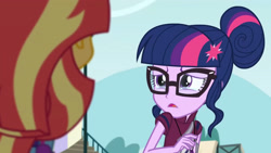 Size: 3410x1920 | Tagged: safe, derpibooru import, screencap, sci-twi, sunset shimmer, twilight sparkle, equestria girls, friendship games, crying, duo, duo female, female, glasses, high res, open mouth, sad