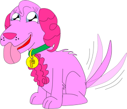 Size: 1197x1028 | Tagged: safe, artist:beats0me, derpibooru import, pinkie pie, dog, collar, cute, dogified, puppy, puppy pie, simple background, solo, species swap, tail, tail wag, tongue, tongue out, transparent background