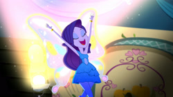 Size: 3410x1920 | Tagged: safe, derpibooru import, screencap, rarity, a photo booth story, eqg summertime shorts, equestria girls, armpits, bracelet, butterfly wings, eyes closed, fall formal outfits, female, hairpin, high res, jewelry, open mouth, open smile, sleeveless, smiling, solo, wings