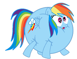 Size: 480x370 | Tagged: safe, artist:theinflater19, derpibooru import, edit, rainbow dash, alicorn, pegasus, pony, feeling pinkie keen, backwards cutie mark, female, inflation, mare, shocked, simple background, solo, transparent background