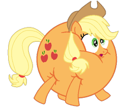 Size: 480x415 | Tagged: safe, artist:theinflater19, derpibooru import, edit, applejack, pony, feeling pinkie keen, backwards cutie mark, female, inflation, mare, shocked, simple background, solo, transparent background