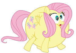 Size: 527x370 | Tagged: safe, artist:theinflater19, derpibooru import, edit, fluttershy, pegasus, pony, feeling pinkie keen, backwards cutie mark, female, inflation, mare, shocked, simple background, solo, transparent background