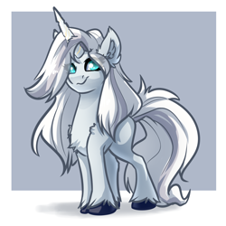 Size: 4000x4000 | Tagged: safe, artist:witchtaunter, derpibooru import, oc, oc only, pony, unicorn, absurd resolution, chest fluff, commission, ear fluff, ears, female, long hair, looking at you, mare, shoulder fluff, simple background, smiling, smiling at you, solo, solo female, unshorn fetlocks