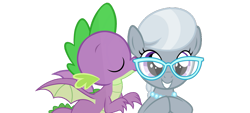 Size: 1331x600 | Tagged: safe, artist:dragonchaser123, artist:slb94, edit, editor:undeadponysoldier, silver spoon, spike, dragon, earth pony, pony, cute, daaaaaaaaaaaw, female, filly, foal, glasses, kiss on the cheek, kissing, male, pearl necklace, shipping, silverbetes, silverspike, simple background, spikabetes, straight, transparent background, vector edit