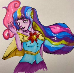 Size: 2997x2957 | Tagged: safe, artist:tealhikari, derpibooru import, princess celestia, principal celestia, twilight sparkle, twilight sparkle (alicorn), oc, oc:mystic sunrise, alicorn, equestria girls, fusion, gem fusion, multiple eyes, solo, third eye, three eyes