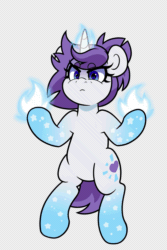 Size: 1333x2000 | Tagged: safe, artist:partylikeanartist, derpibooru import, oc, oc only, oc:indigo wire, pony, unicorn, angery, angry, animated, bipedal, eye clipping through hair, eyebrows, eyebrows visible through hair, female, fire, gif, gradient hooves, looking at you, moving, ponytail, simple background, solo
