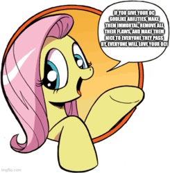 Size: 500x511 | Tagged: safe, derpibooru import, fluttershy, pegasus, pony, bad advice fluttershy, exploitable meme, female, mare, mary sue, meme, solo